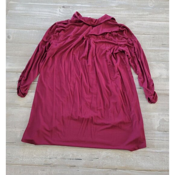 Kim Rogers Women’s Shirt Maroon Size Medium 3 /4 Sleeve Collared Button Up Top - Picture 10 of 10